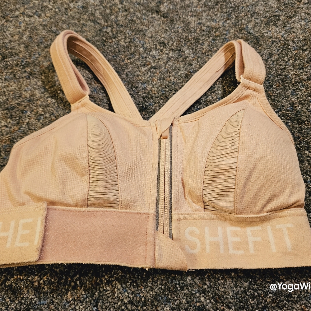 Shefit Ultimate Sports Bra size S Nude adjustable band and straps front zipper